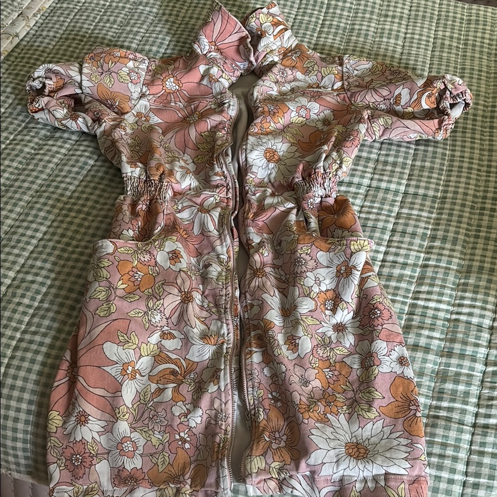 Floral Pink and White Zip-Up Dress